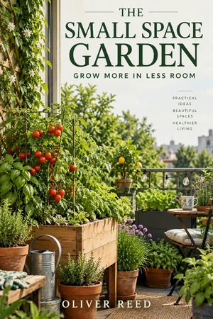 The Small Space Garden — capa fictícia de jardinagem